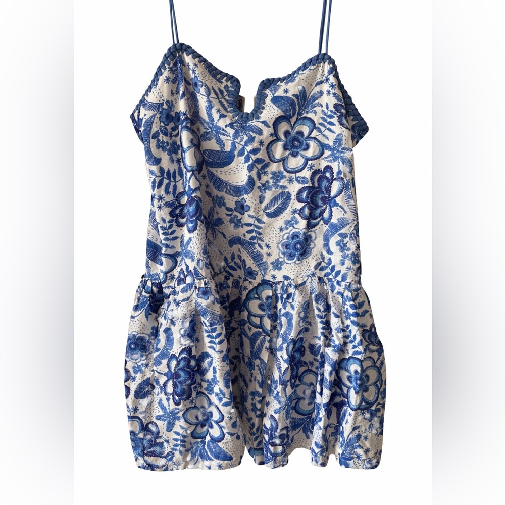 TCEC Blue and White Floral Embroidered Tank Dress